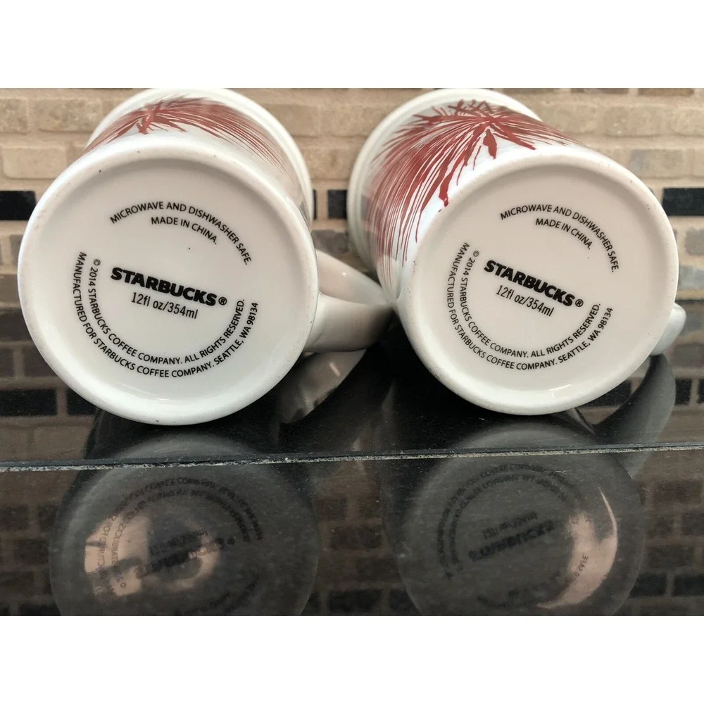 Starbucks Fireworks Coffee‎ Red and White Starburst Coffee Tea Tall Mugs 2014